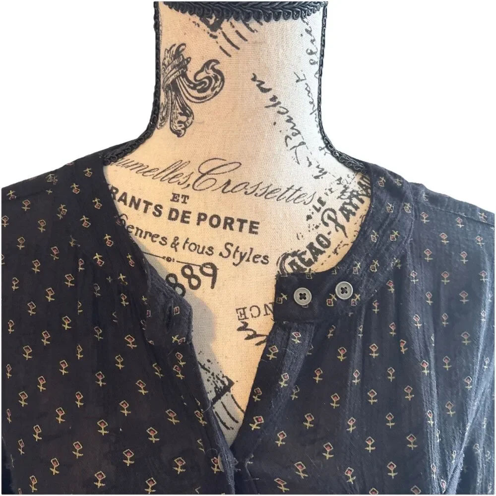 Free People Coal Combo Tribal Tunic Top Sz XS Black Baggy High Low Dress Boho